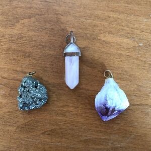 Set of 3 Crystal Necklace Pendants | Pyrite, Rose Quarz, Amethyst